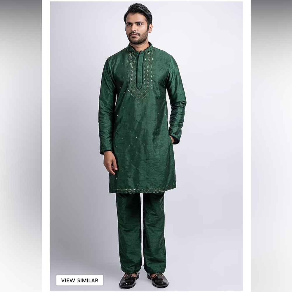 Suhail Hafeez Men’s Green Embroidered Kurta Set